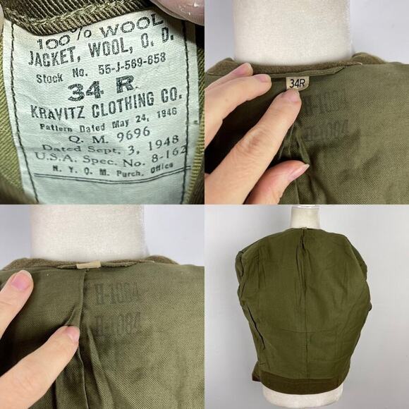 VTG Kravitz Clothing U.S. Army Infantry 100% Wool OD Jacket Made 1948 Size 34R - Picture 14 of 16